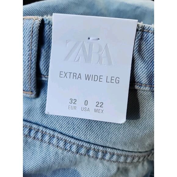 NWT Zara High Rise extra wide-leg blue jeans size 0 Light Blue Wash 31" Inseam - Picture 7 of 10